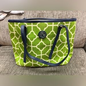 Spartina 449 Lime Green Patterned Tote with Navy Trim